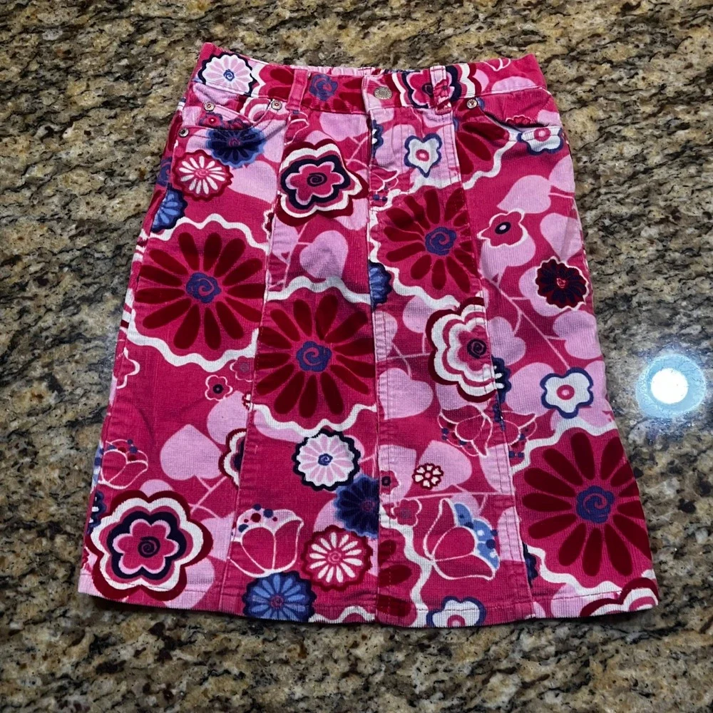 The Children's Place‎ Girls Pink Floral Corduroy Retro Skirt Size 6 Pocket Mini